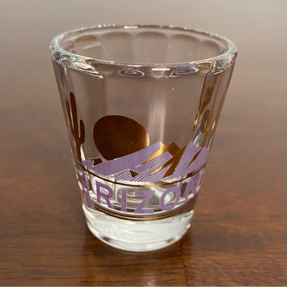 Dining Vintage Arizona Round Shot Glass Purple Gold Souvenir Usa